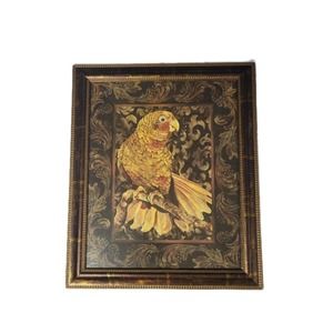 Vintage REN-Wil Inc Persian Style Print of Parrot Gold Rust Style Framed Signed